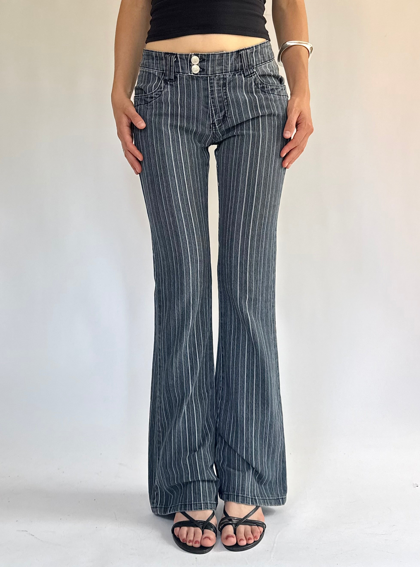 Y2K low rise flared pinstriped jeans