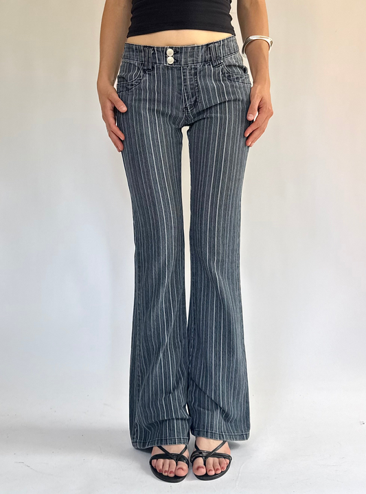 Y2K low rise flared pinstriped jeans