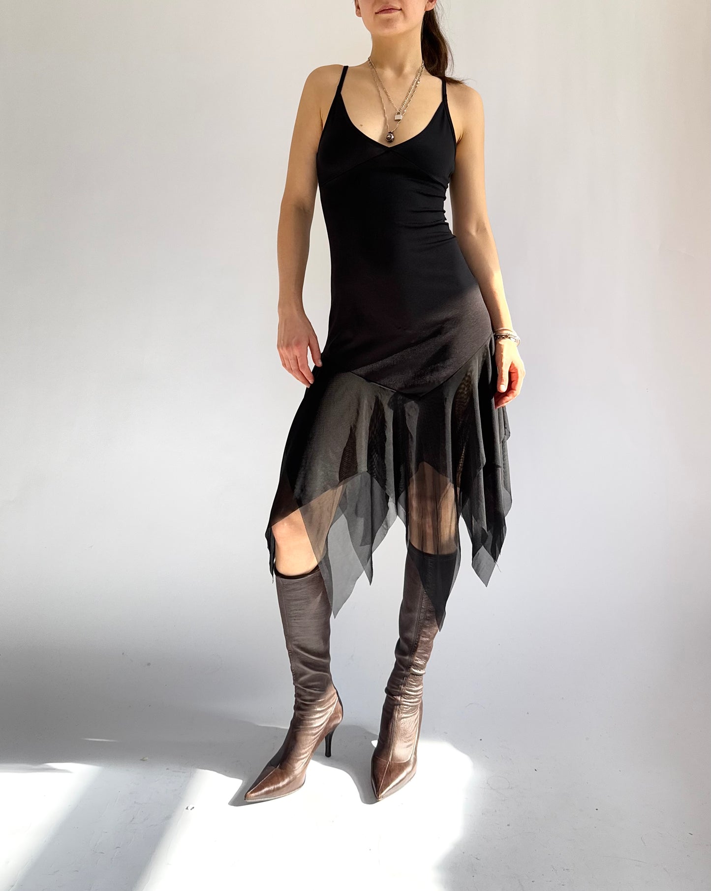 Y2K fairy core dress with mesh asymmetrical hemline