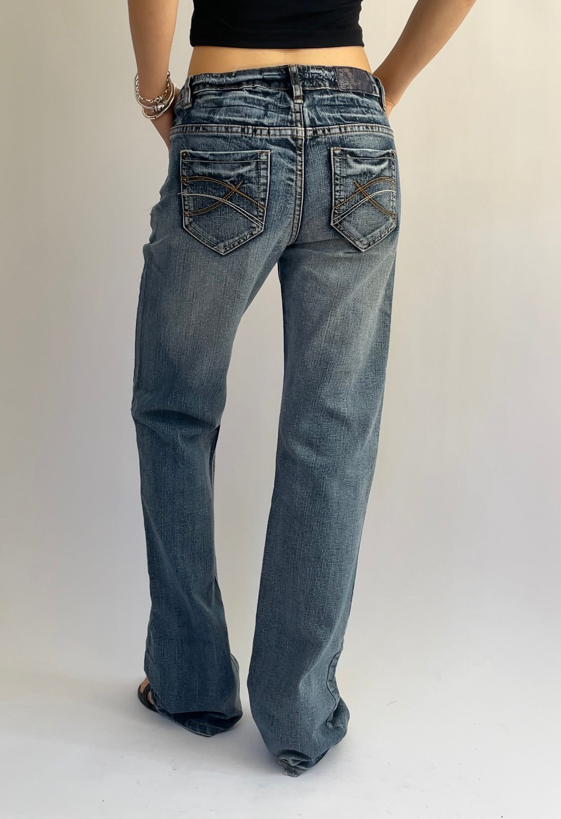 Y2K low rise dark wash baggy  jeans