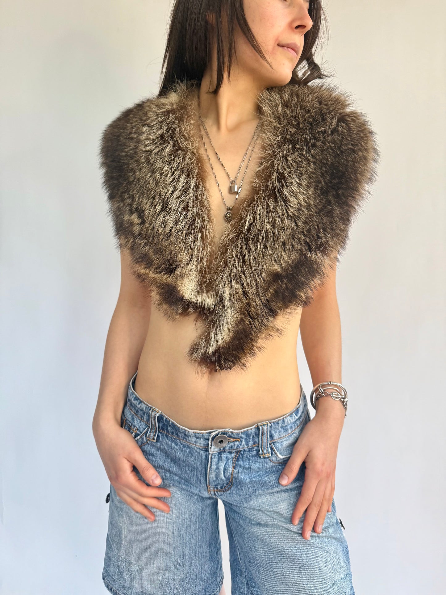 Vintage 90s genuine fur shoulder wrap