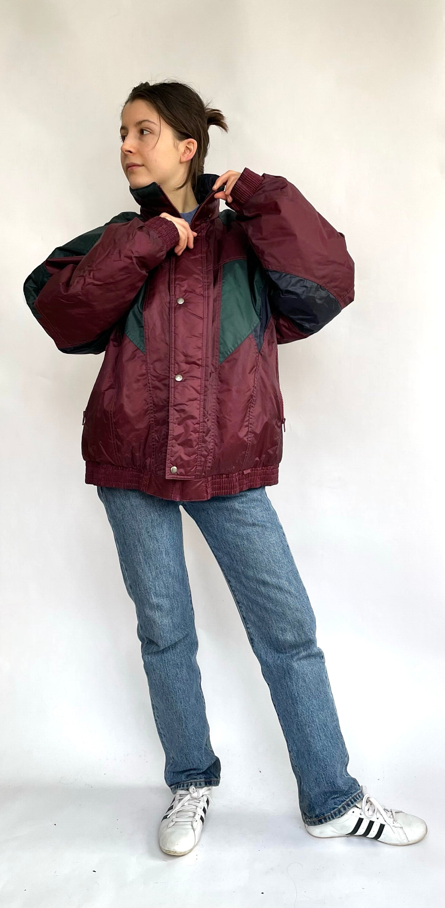 80s oversized colour block puffer jacket