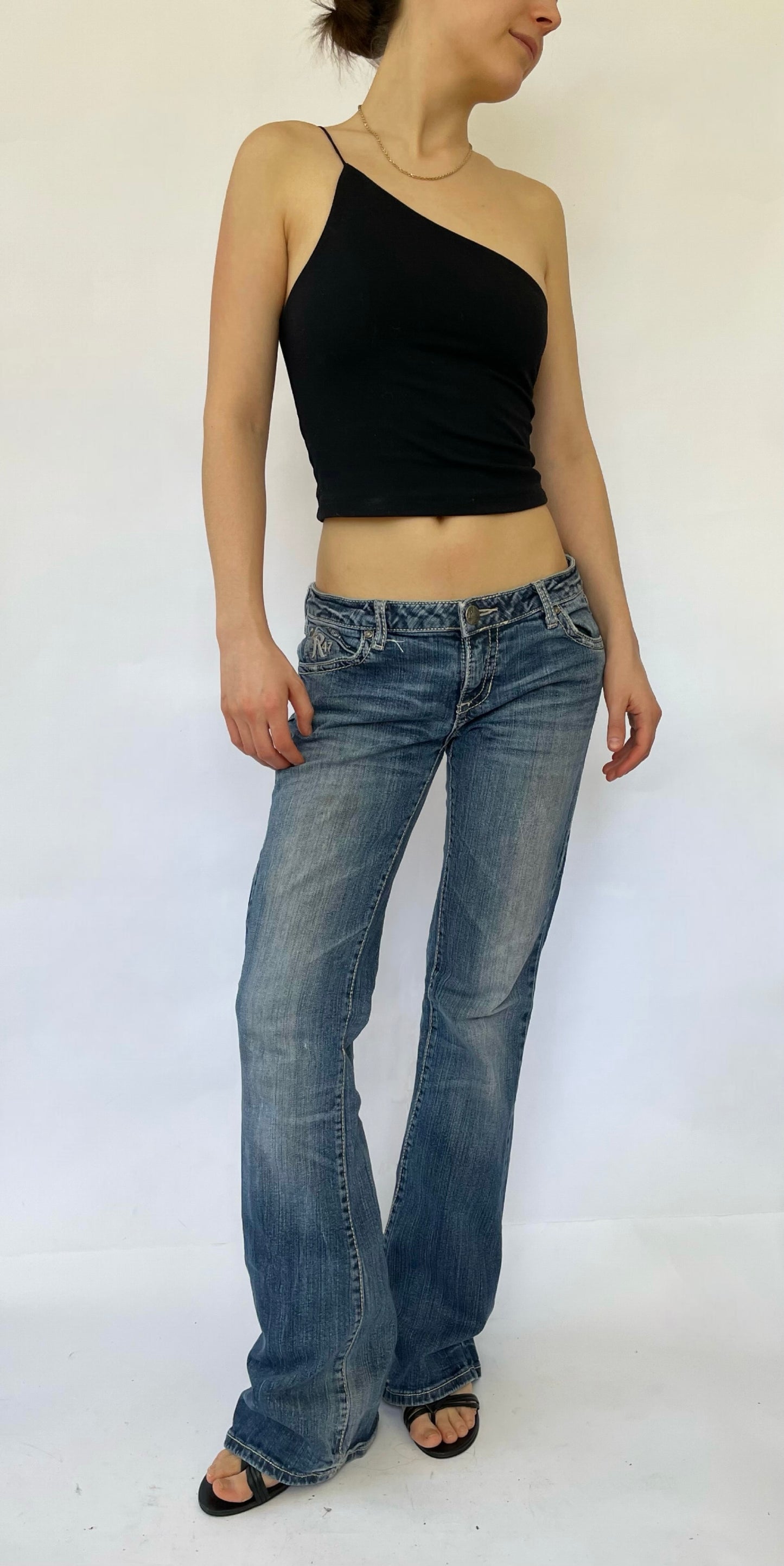 Y2K low rise jeans with back pocket embroidery by WRANGLER