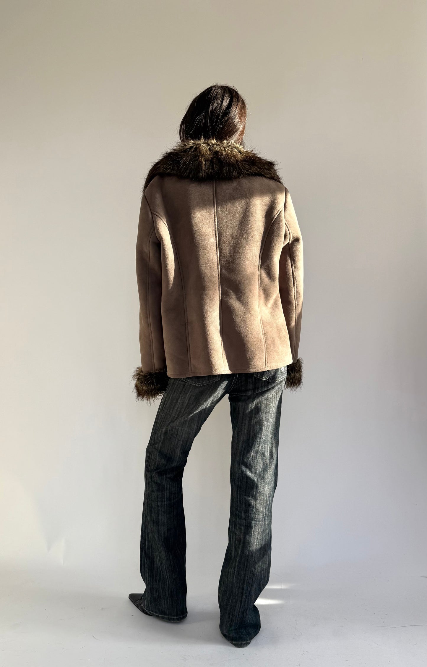 Y2K faux fur lined jacket with toggle fastening