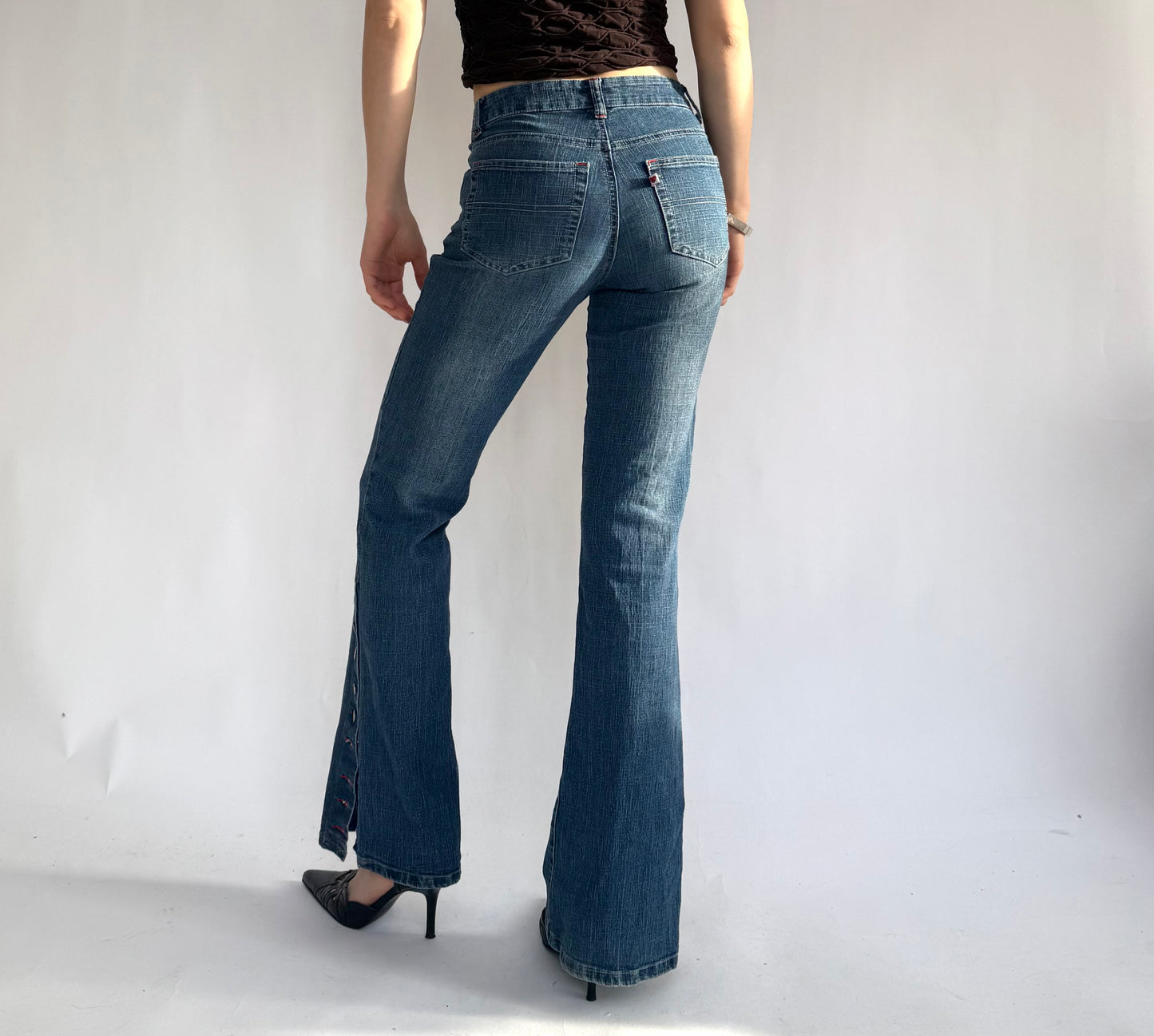 Y2K low rise flared button up pants by SEXSO JEANS