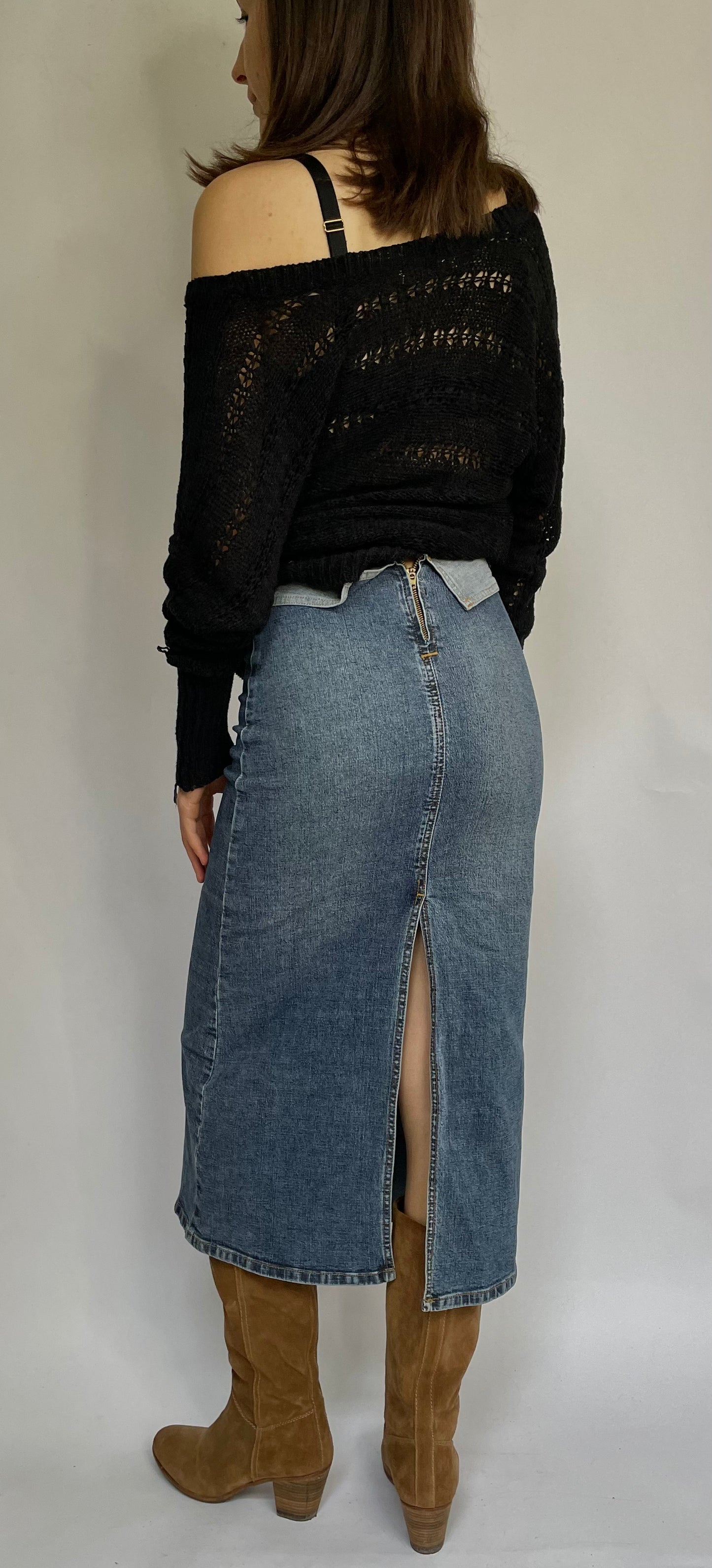 Y2K denim maxi skirt with zip