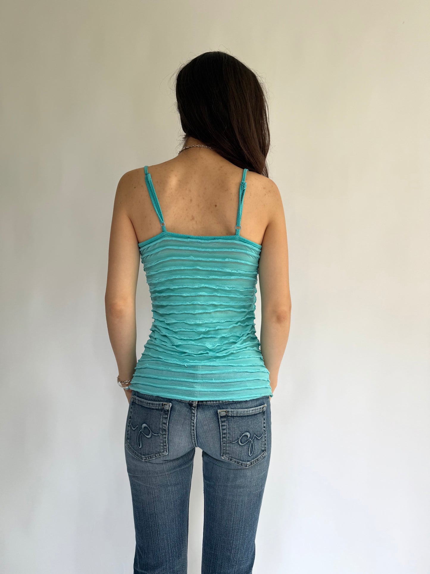 Y2K fairy core ruffled cami mesh top