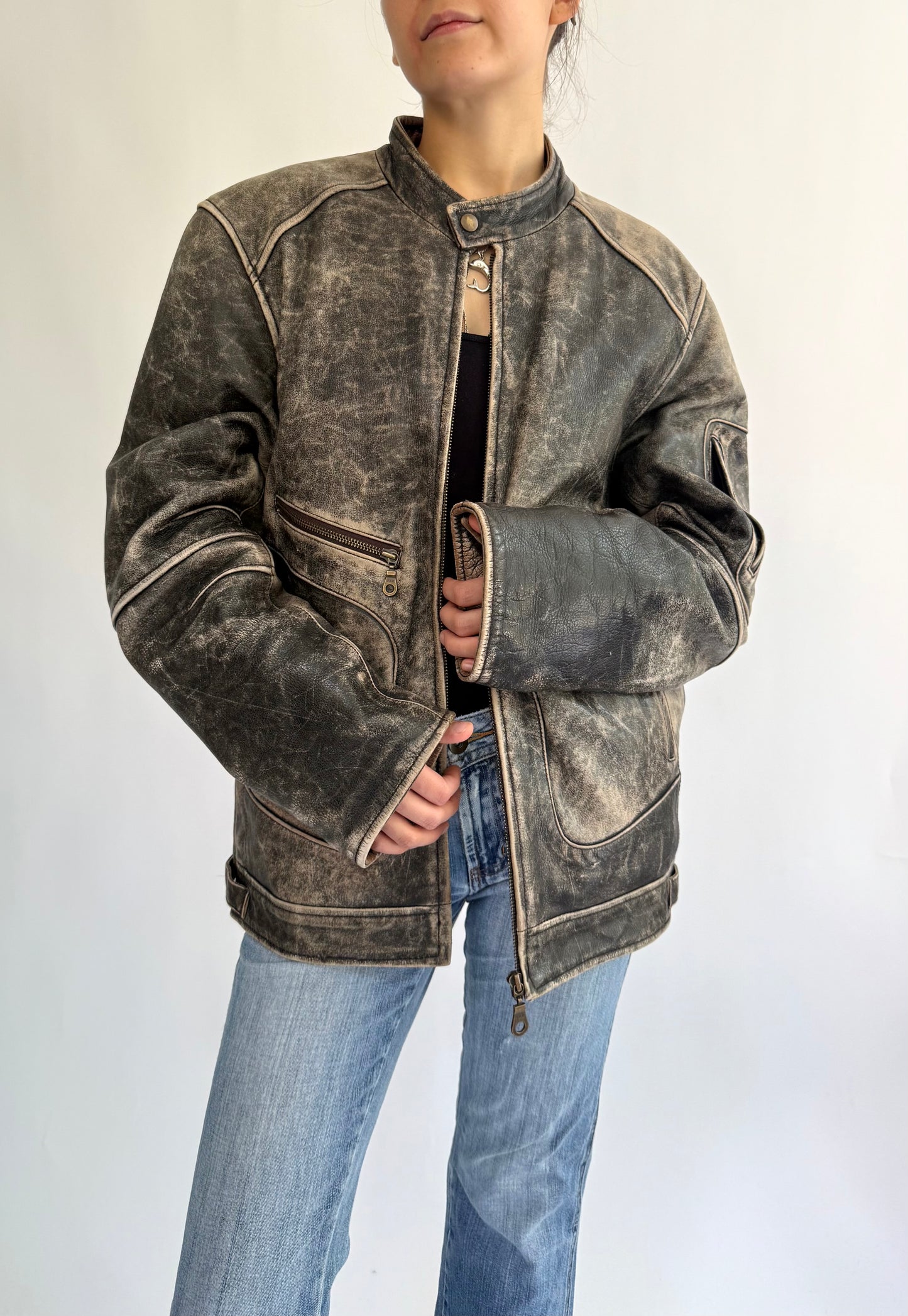 Vintage 90s genuine leather biker jacket