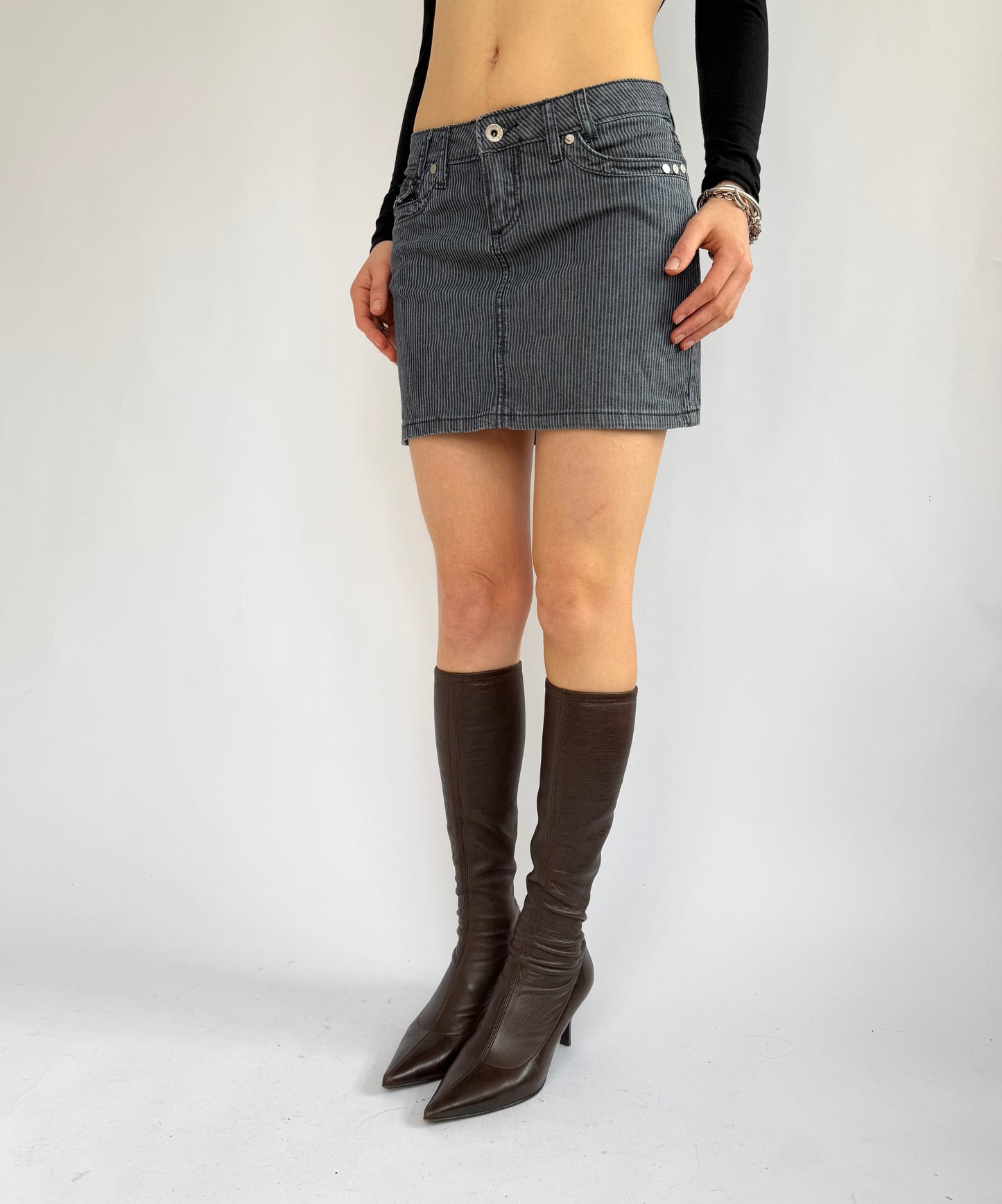 Y2K striped denim mini skirt