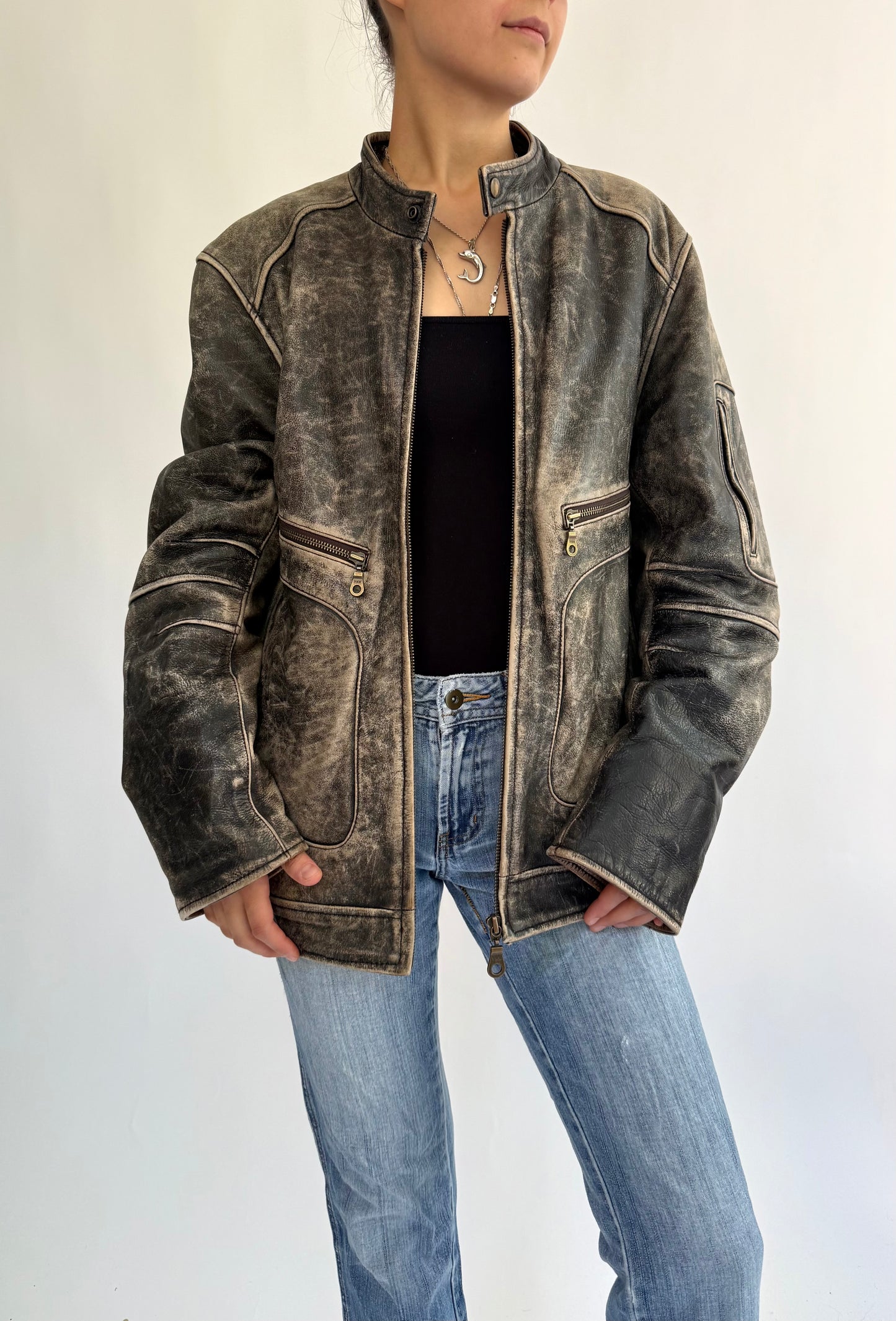 Vintage 90s genuine leather biker jacket