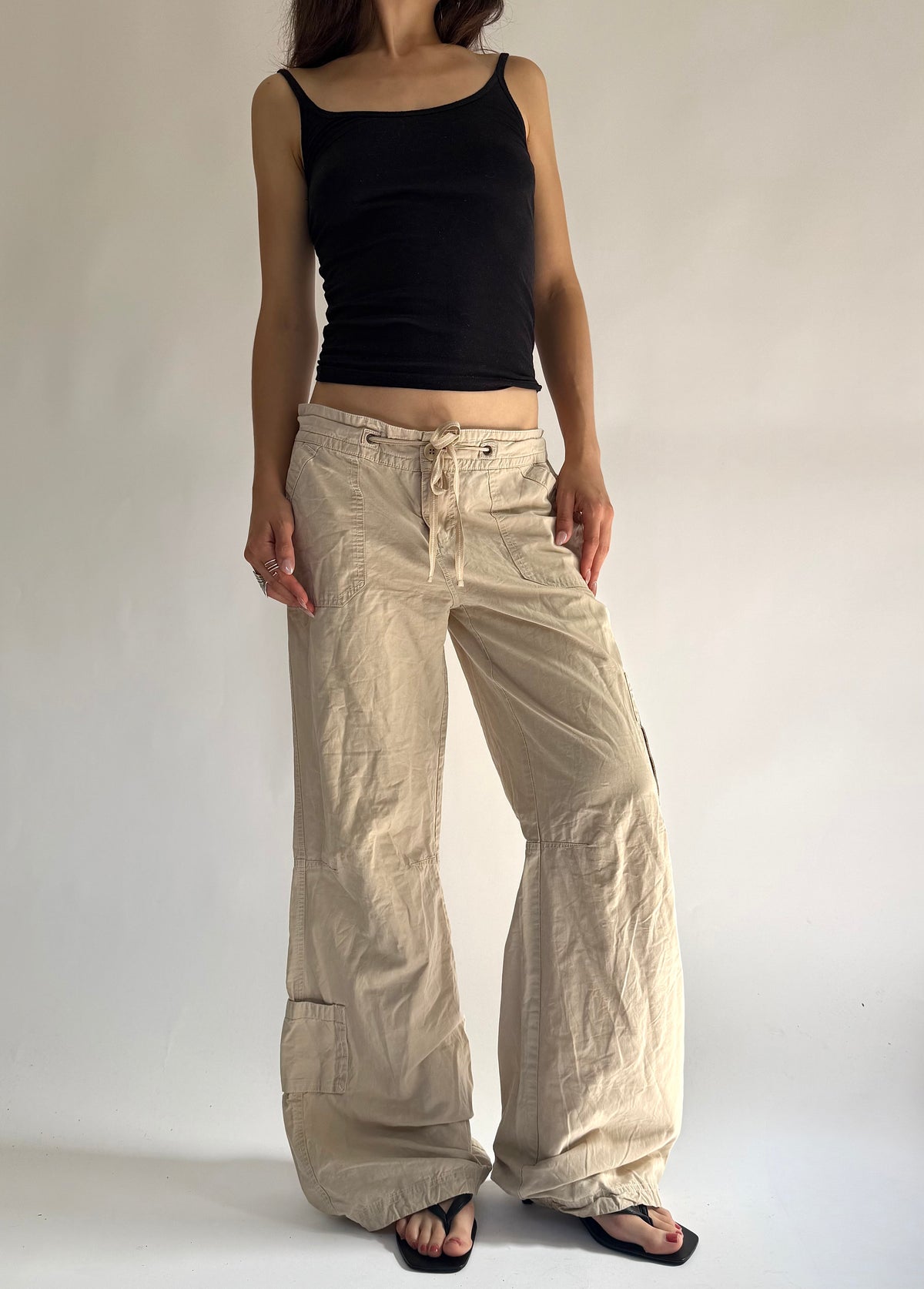 Y2K low rise flared beige cargos