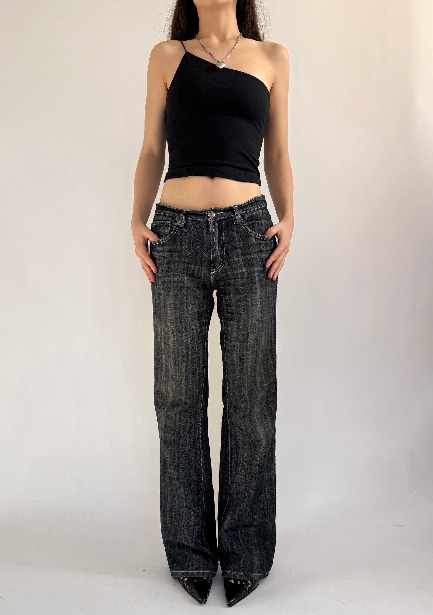 Y2K dark wash low rise wide leg jeans by SEXSO