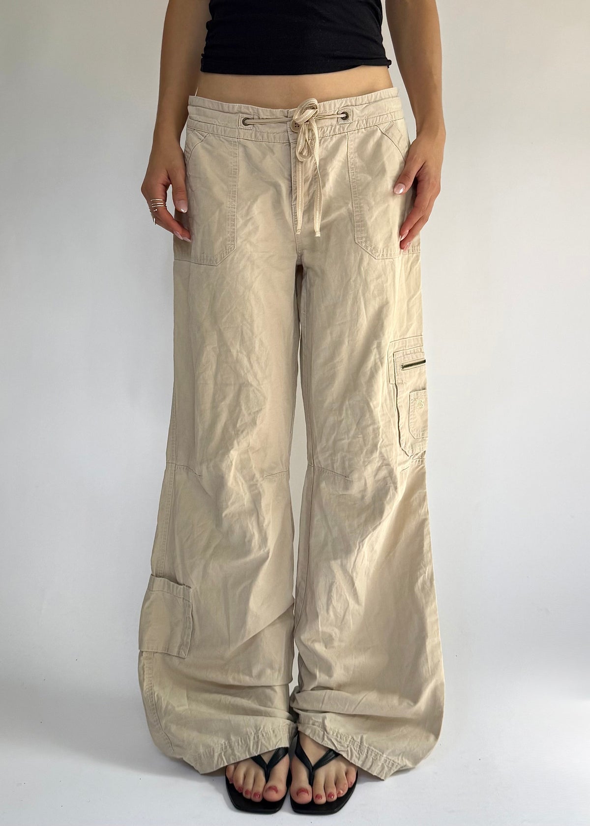 Y2K low rise flared beige cargos