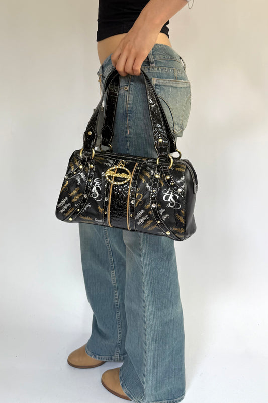 Y2K Deadstock black and gold shoulder bag by SOUTHPOLE