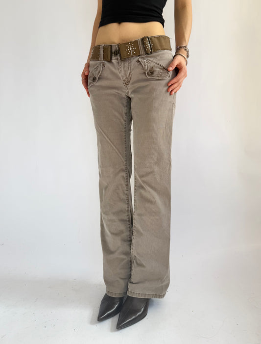 Y2K extra low rise belted straight leg cargos