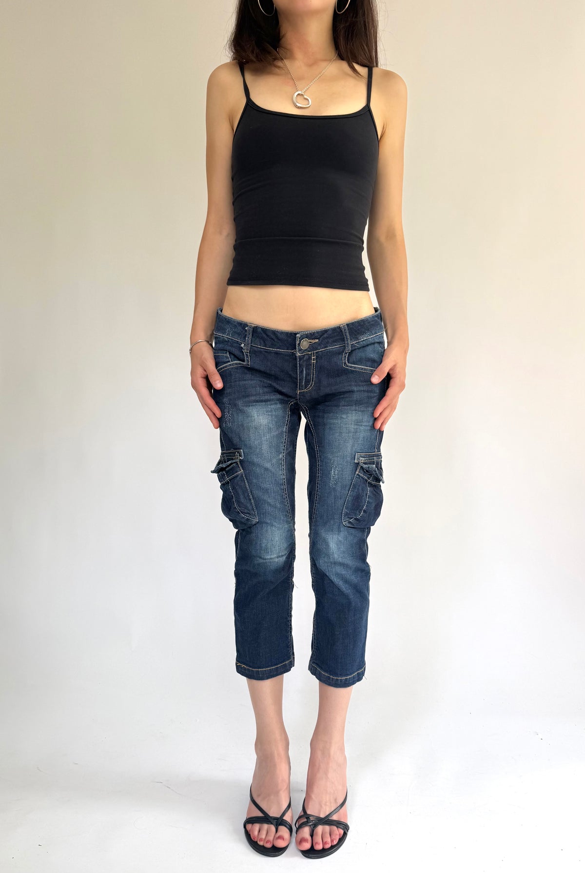 Y2K extra low rise denim capri cargo jeans