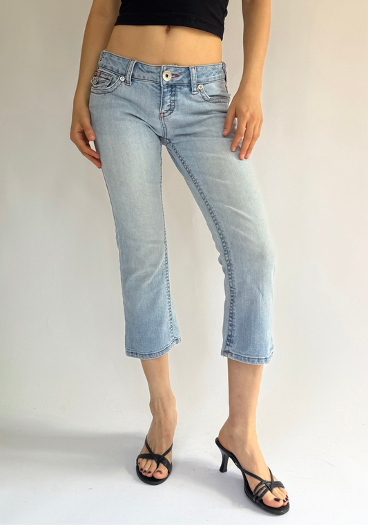 Y2k low rise flared denim capris
