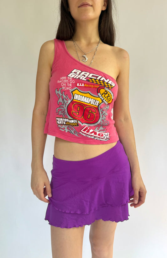 Y2K pink one shoulder racer top