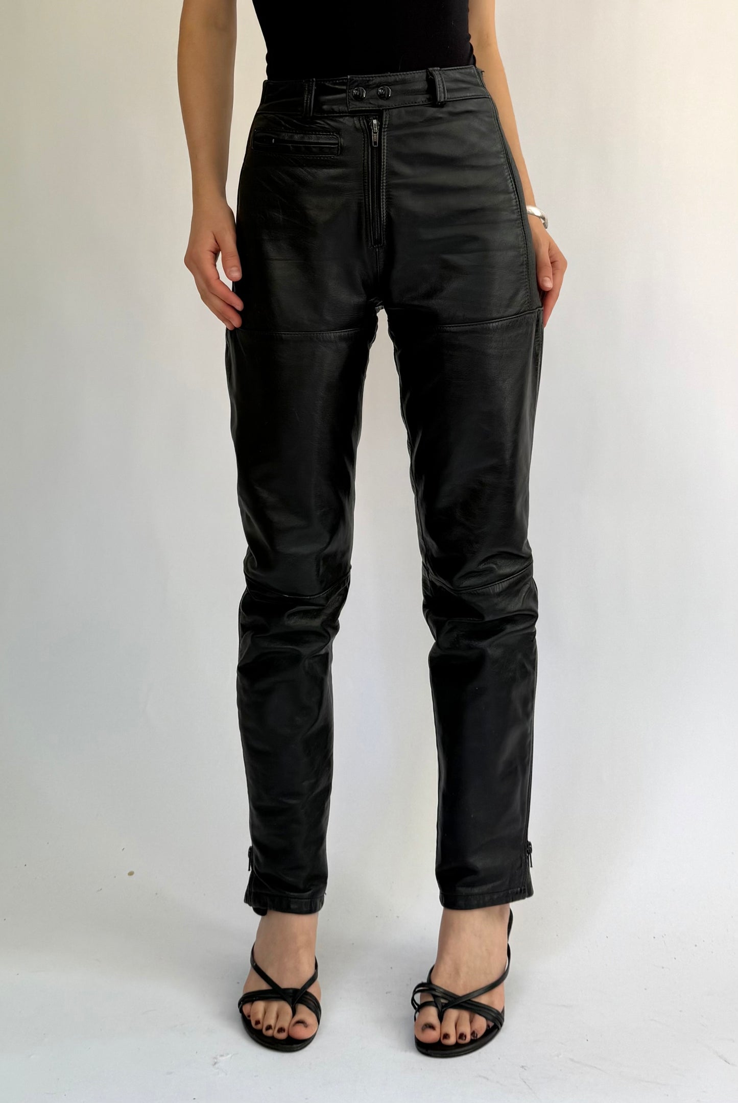 Vintage 90s high rise genuine leather pants with zipper detailing