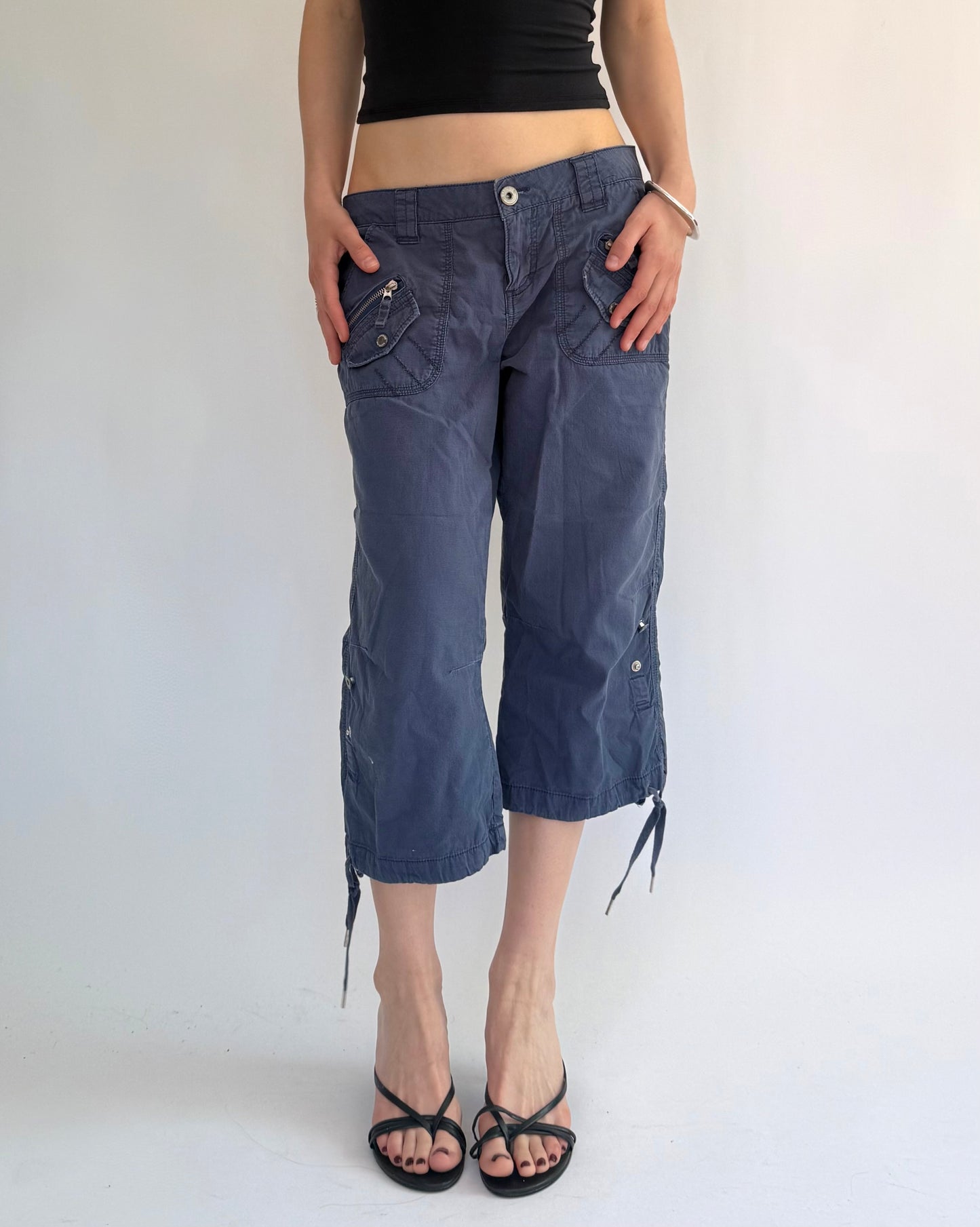 Y2K low rise cotton cargos capris
