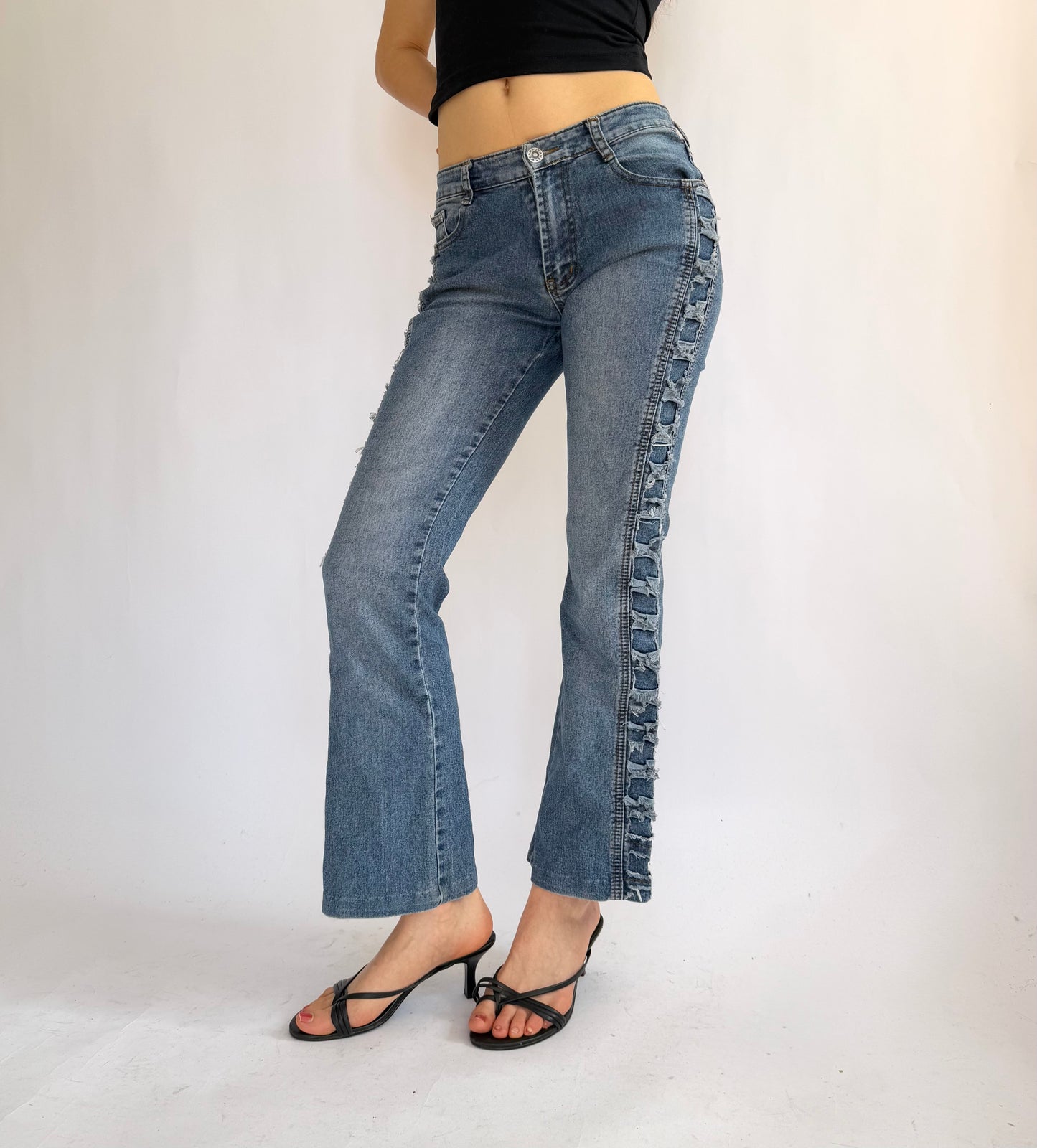 Y2K low rise detailed flared jeans by Tuff Cookies