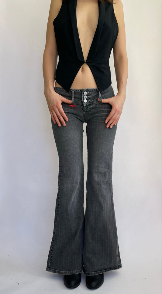 Y2K low rise flaired jeans by OPCAO in dark grey