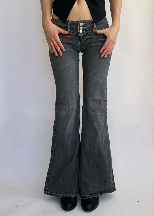 Y2K low rise flaired jeans by OPCAO in dark grey
