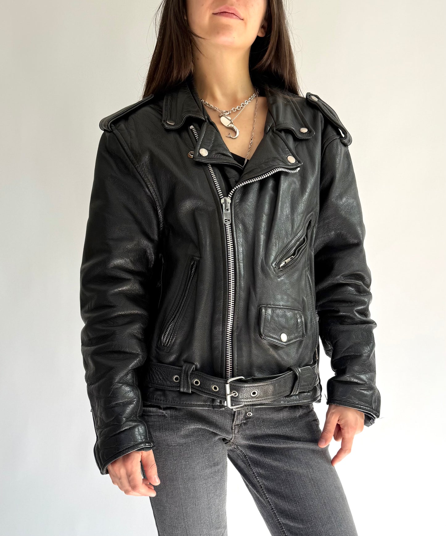 Vintage genuine leather biker jacket