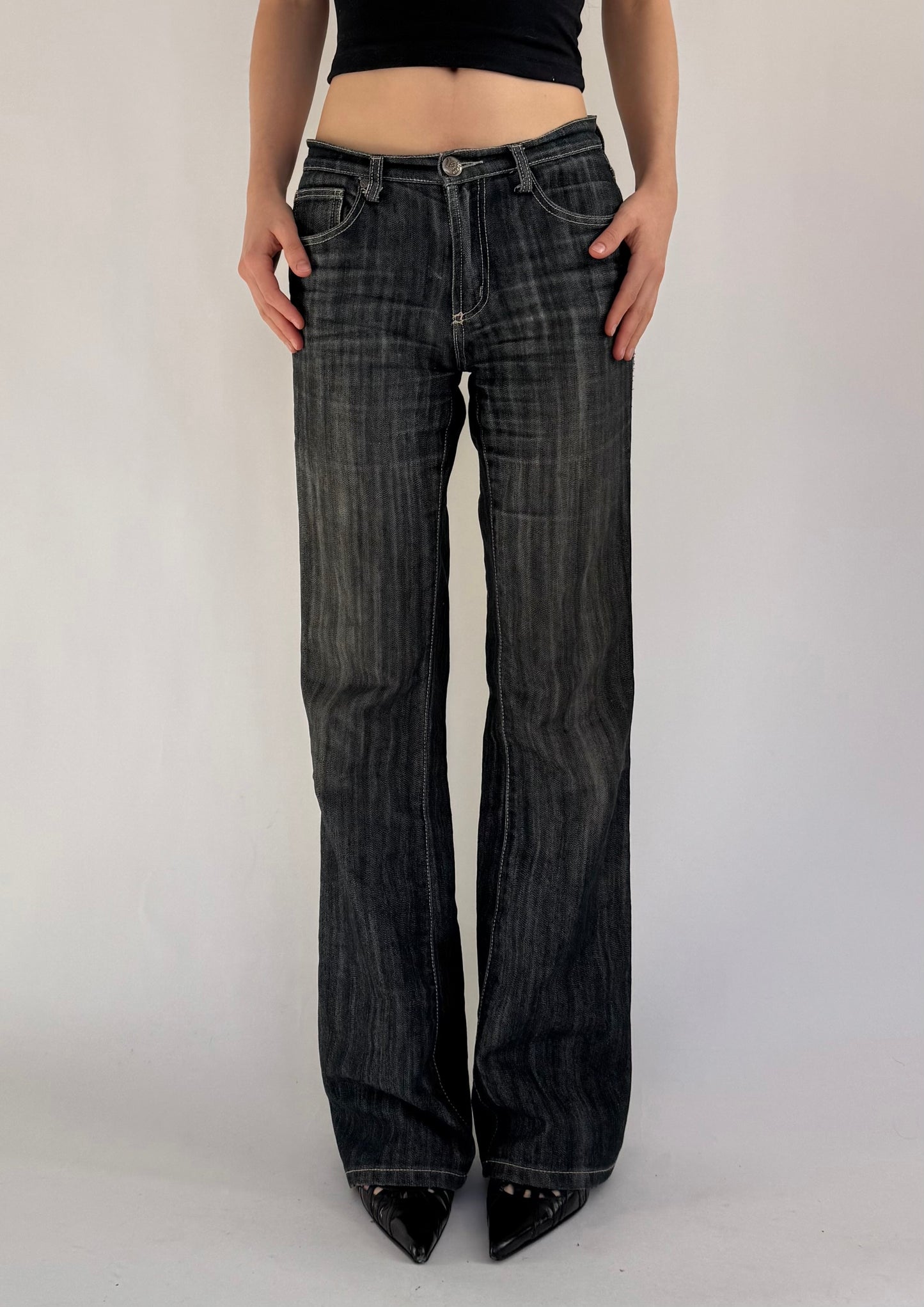 Y2K dark wash low rise wide leg jeans by SEXSO