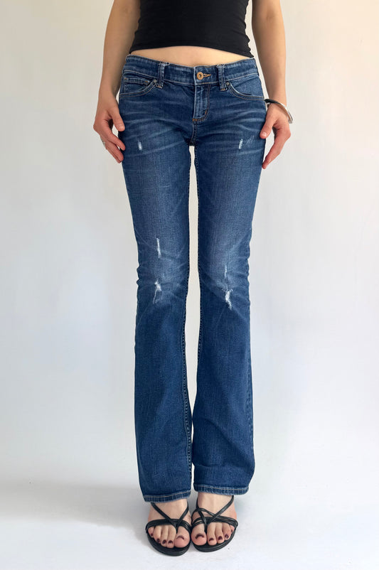 Y2K Low rise slightly flared blue jeans