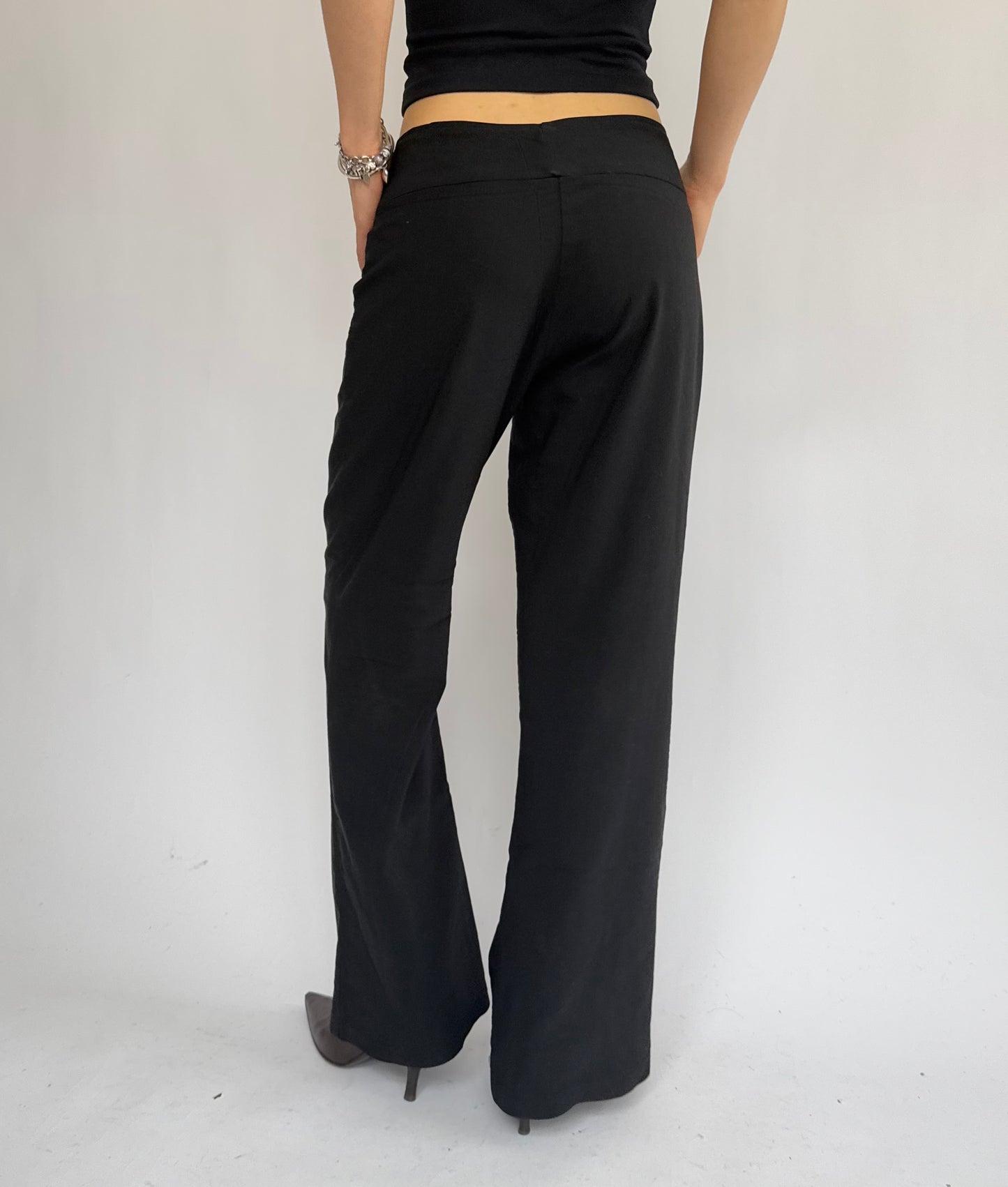 Y2K black flared studed waistband pants