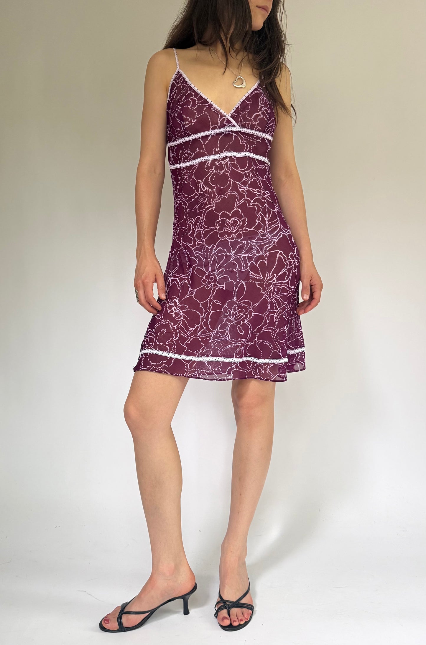 Y2K mesh purple and white floral dress