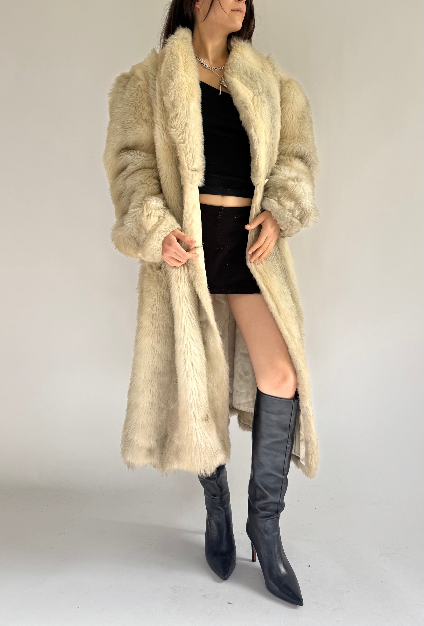 Vintage cream faux fur coat