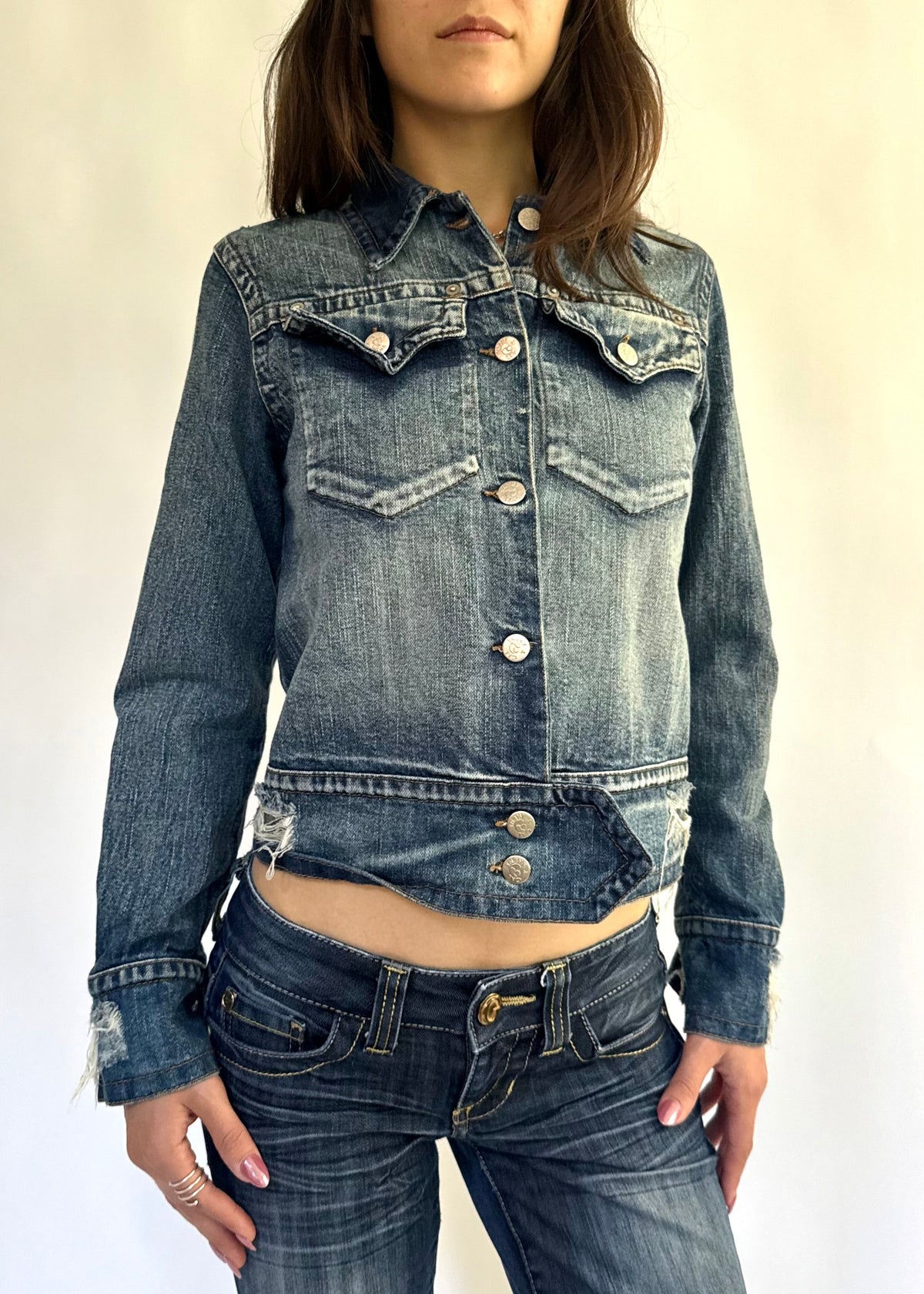 Y2K Cal Y Arena Deadstock Distressed Denim Jacket