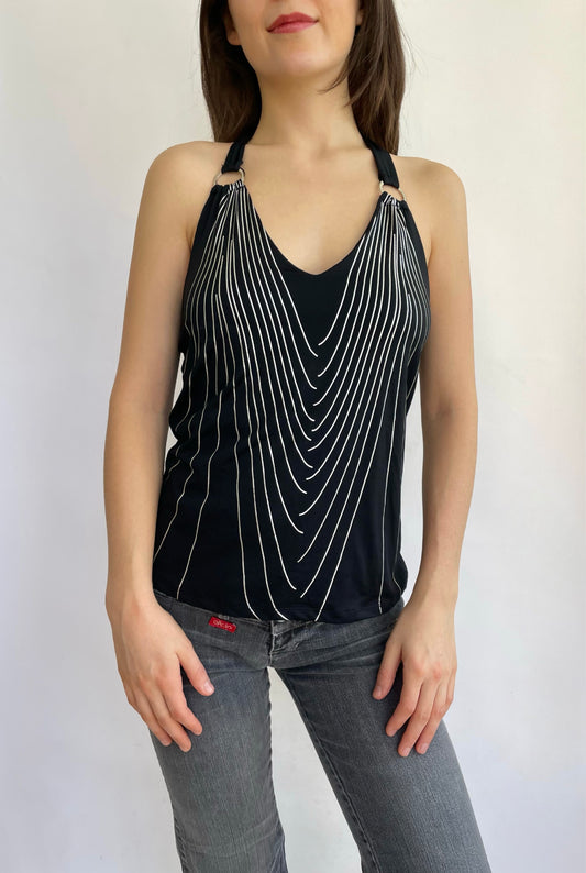 Y2K black halter top with metal rings