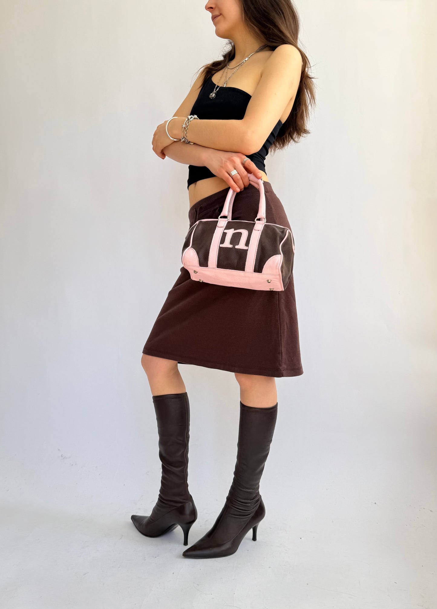 Icinic 2000s pink and brown leather monogrammed n bag