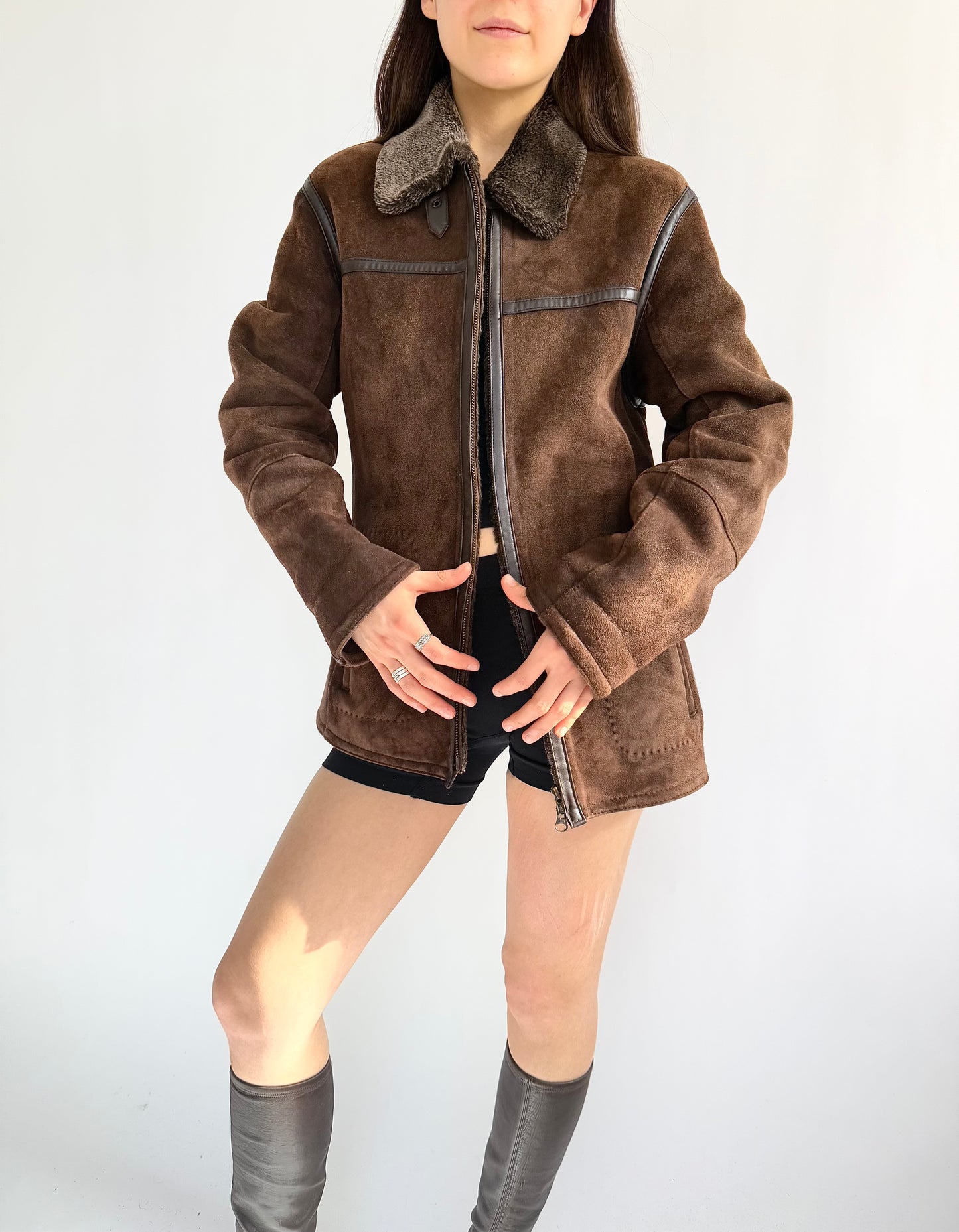 Vintage 90s genuine leather suede zip up coat