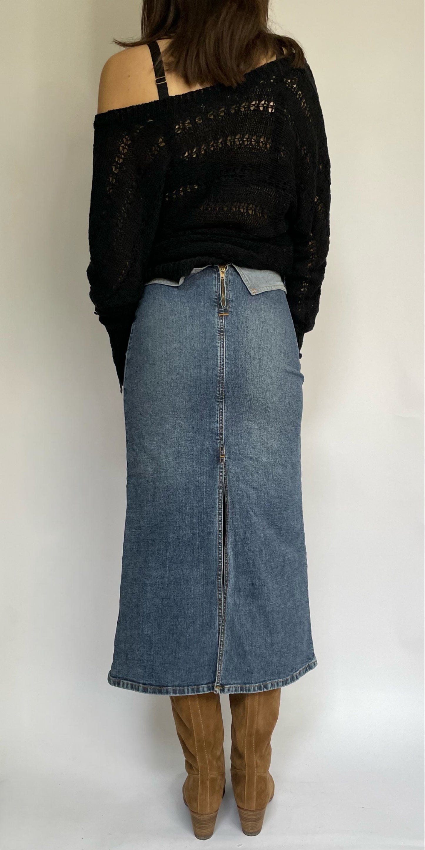 Y2K denim maxi skirt with zip