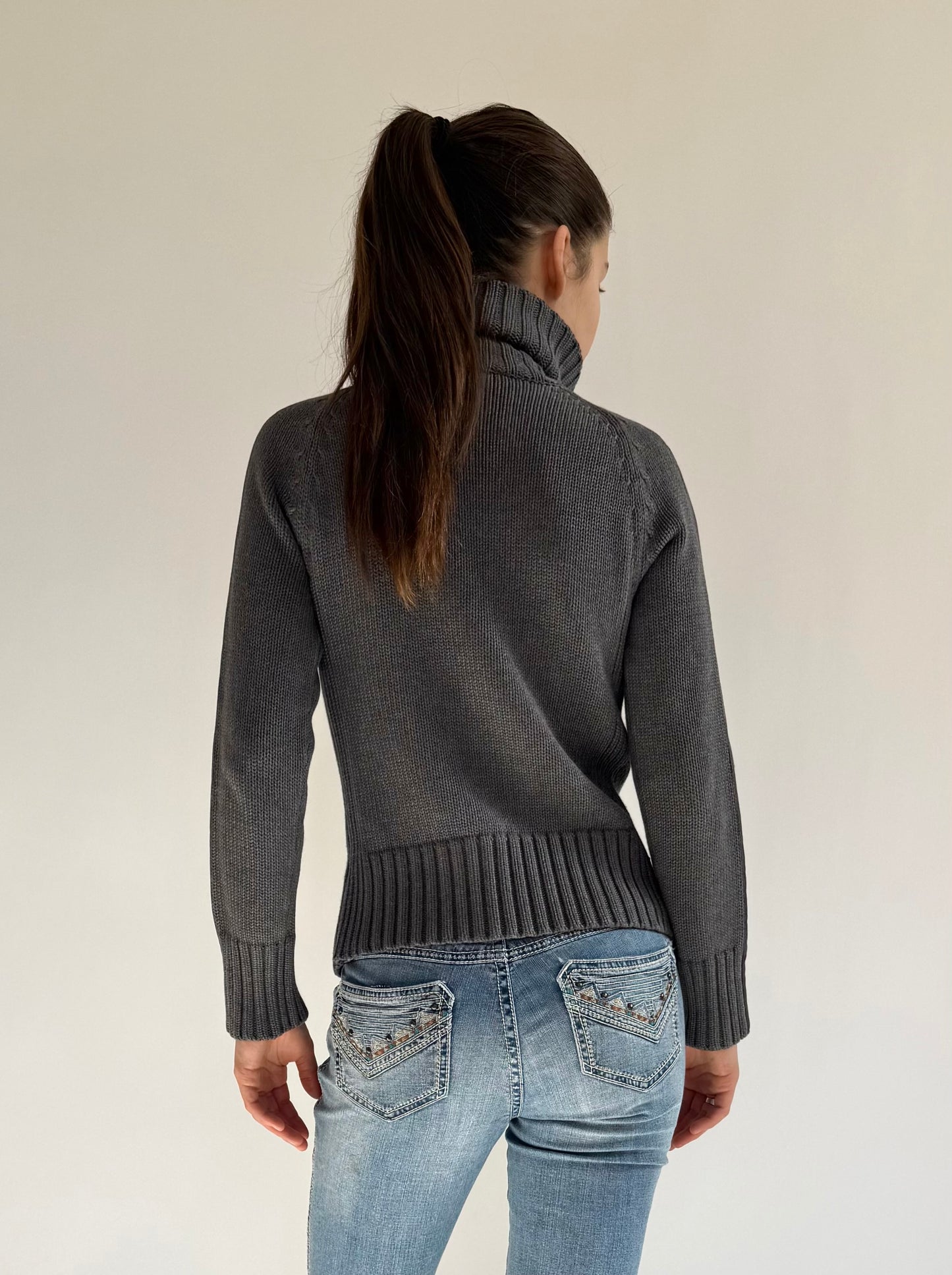 Y2K/2000s thick knit zip up sweater with high neck