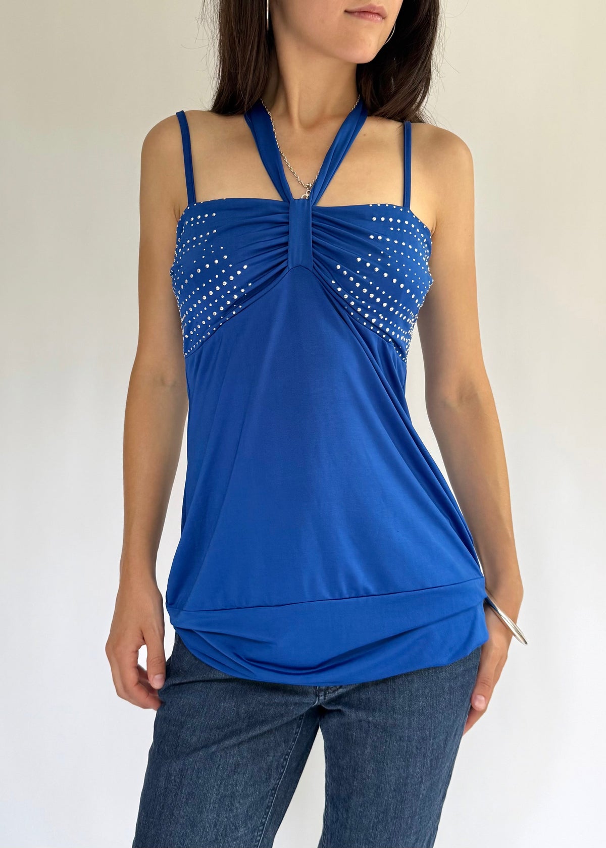 Y2K blue halter top with bedazzles