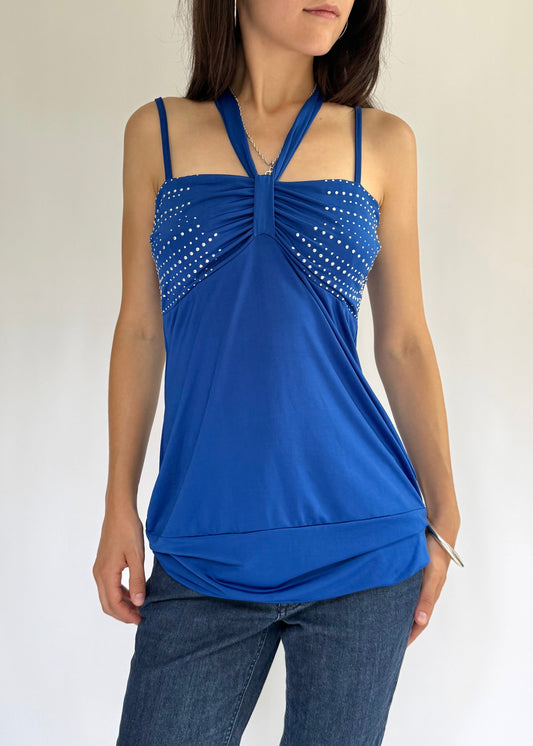 Y2K blue halter top with bedazzles