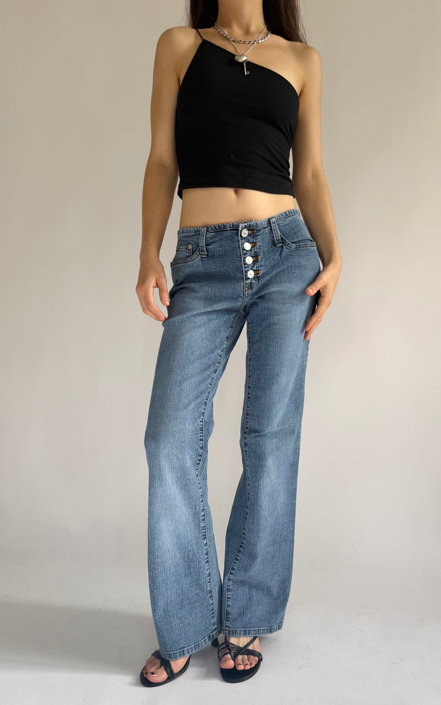 Y2k low rise button up flared jeans