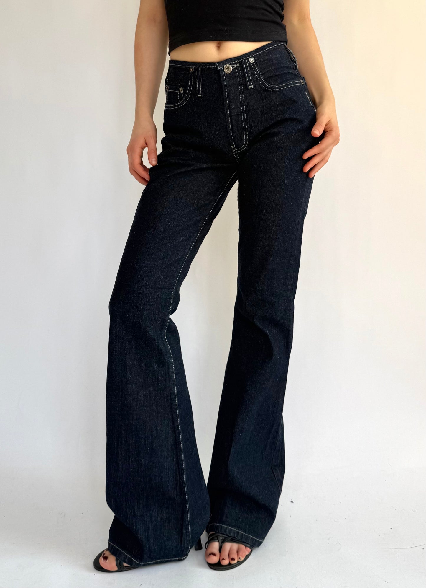 Y2K DEADSTOCK high rise flared leg dark denim jeans by SILVER JEANS