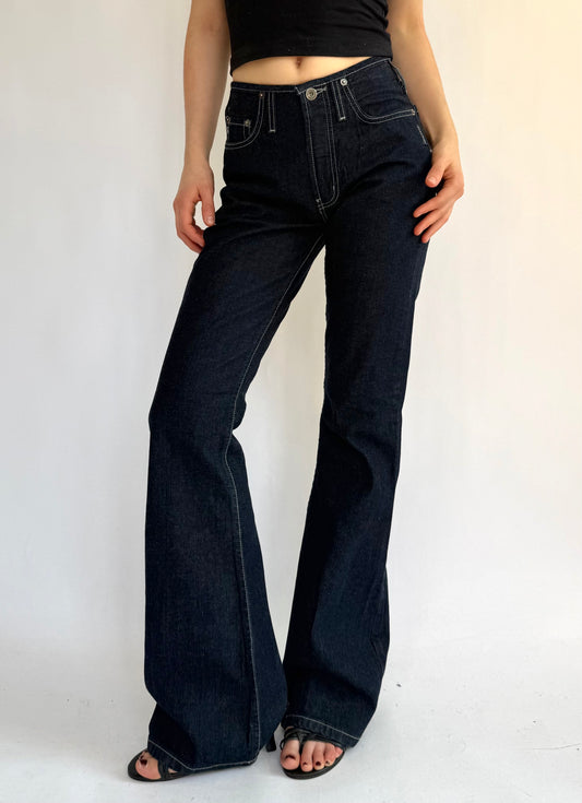 Y2K DEADSTOCK high rise flared leg dark denim jeans by SILVER JEANS