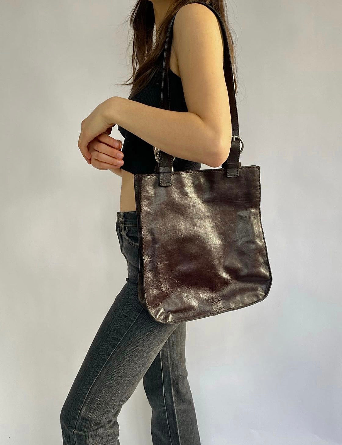 Vintage small leather tote bag