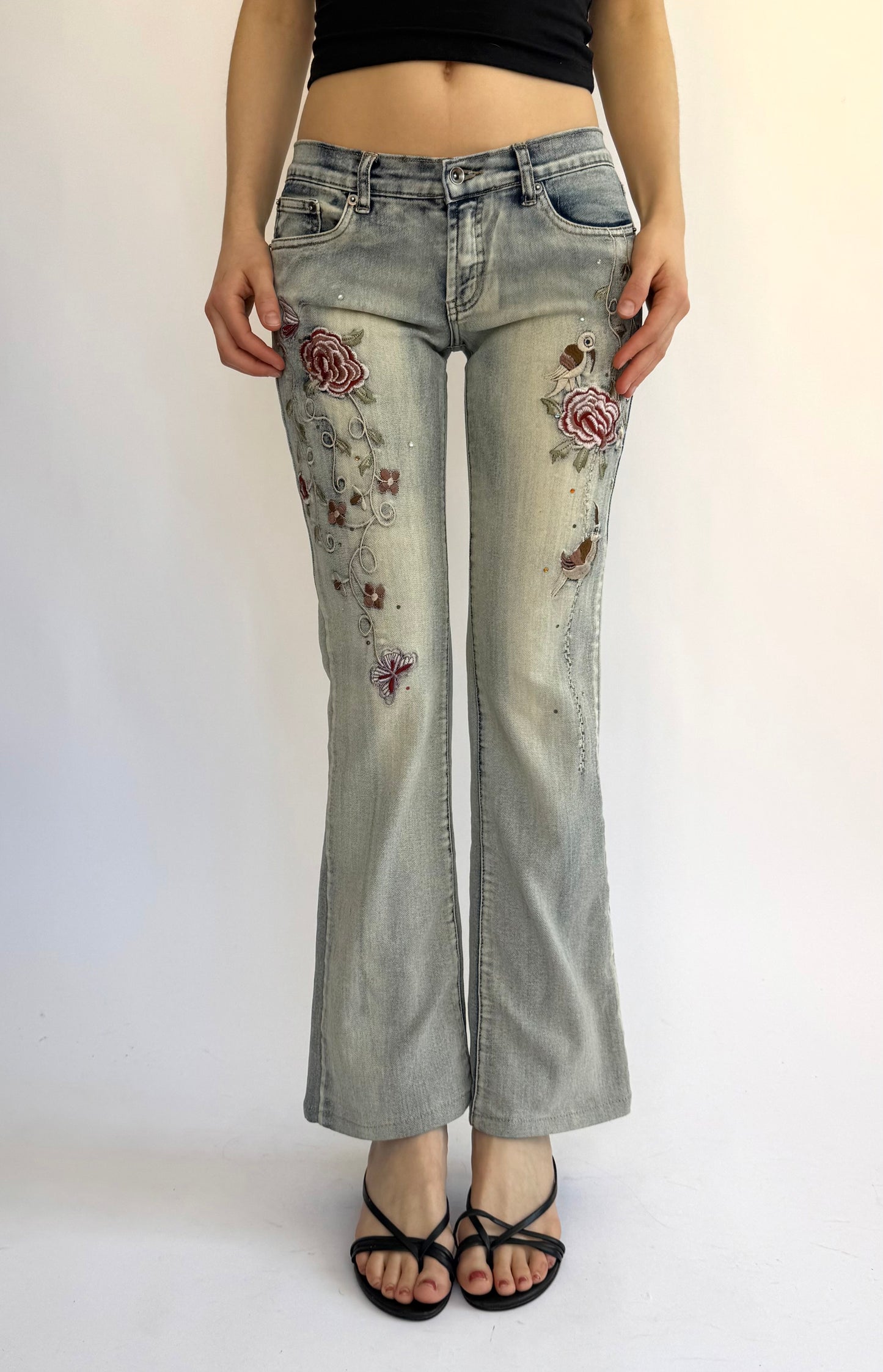 Y2K low rise flared embroidered pants