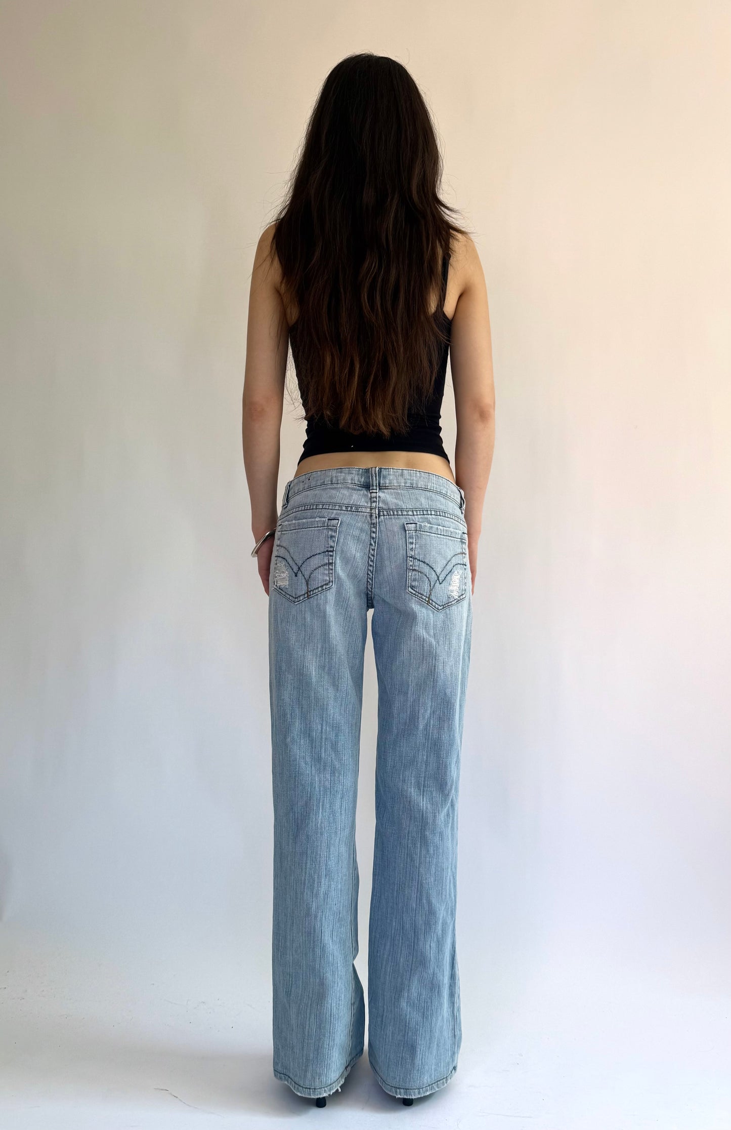 Y2K low rise baggy Distressed flared denim jeans