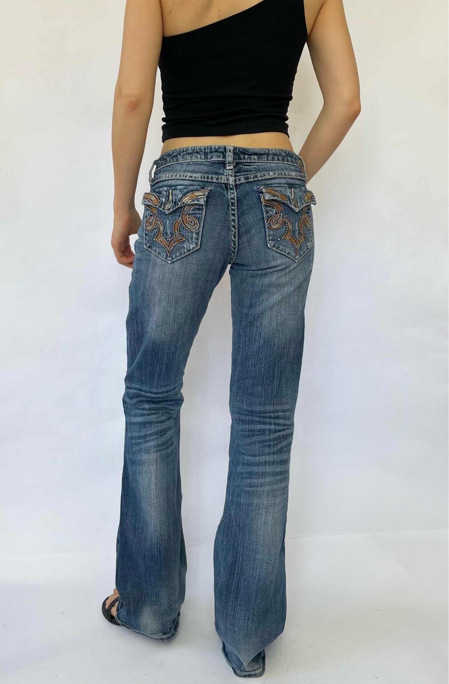 Y2K low rise jeans with back pocket embroidery by WRANGLER