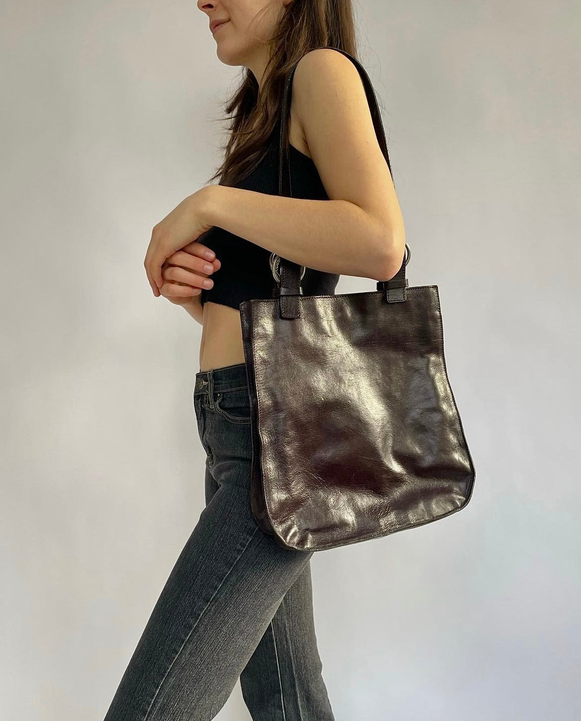 Vintage small leather tote bag