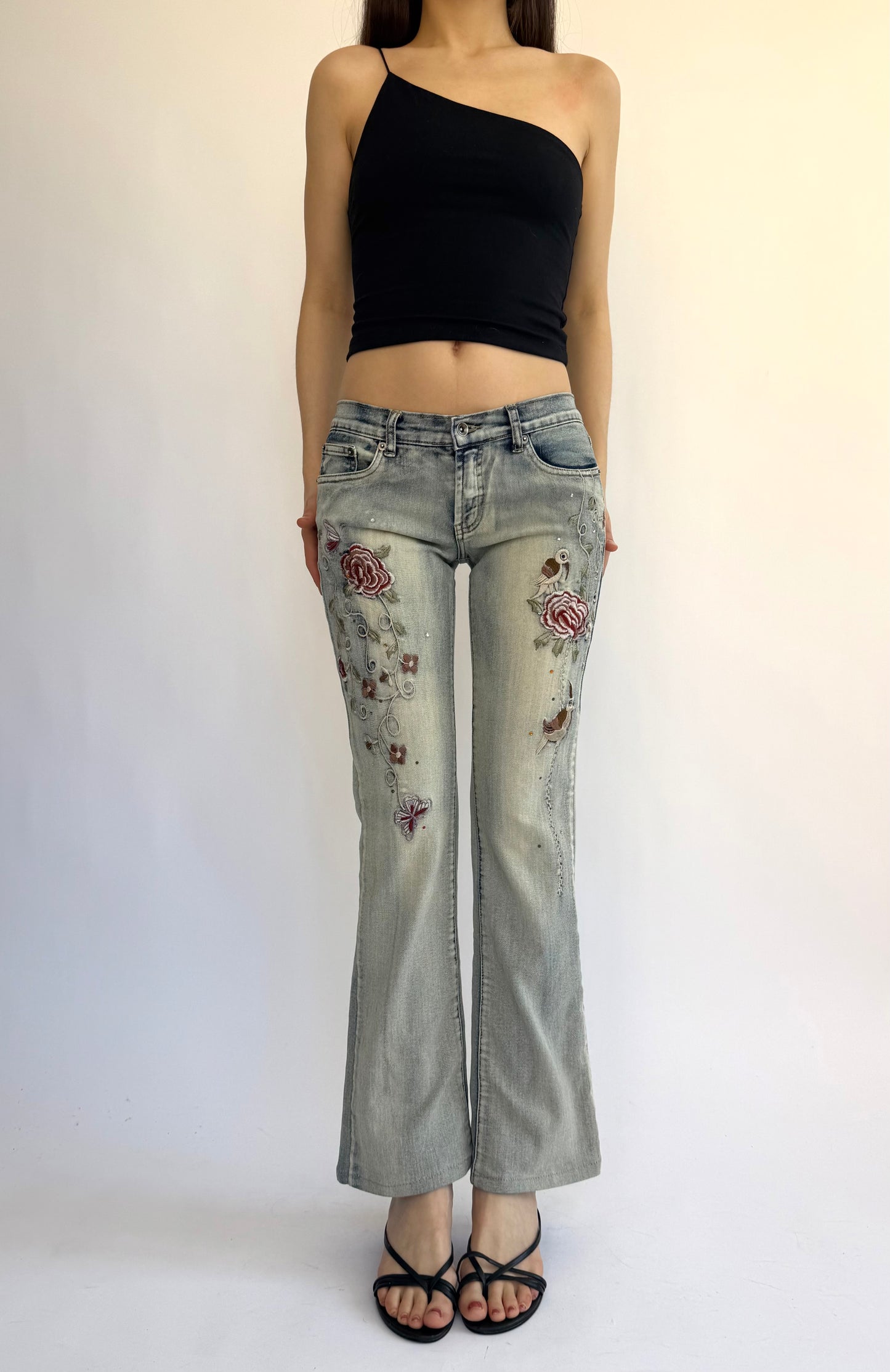 Y2K low rise flared embroidered pants